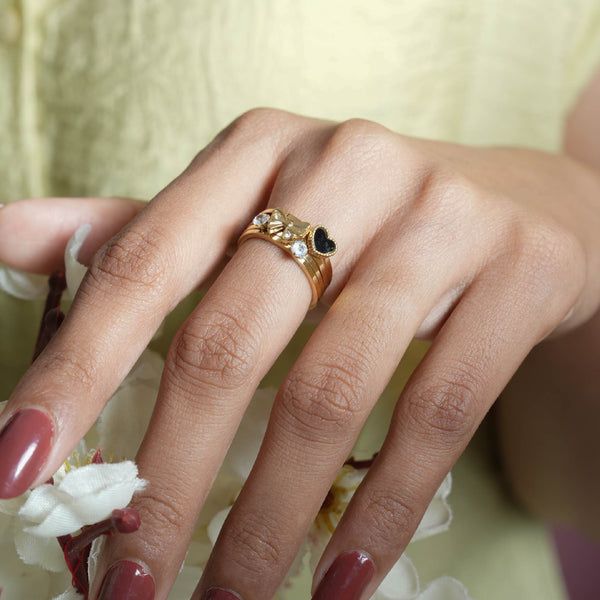 Midnight Heart Bow Adjustable Ring