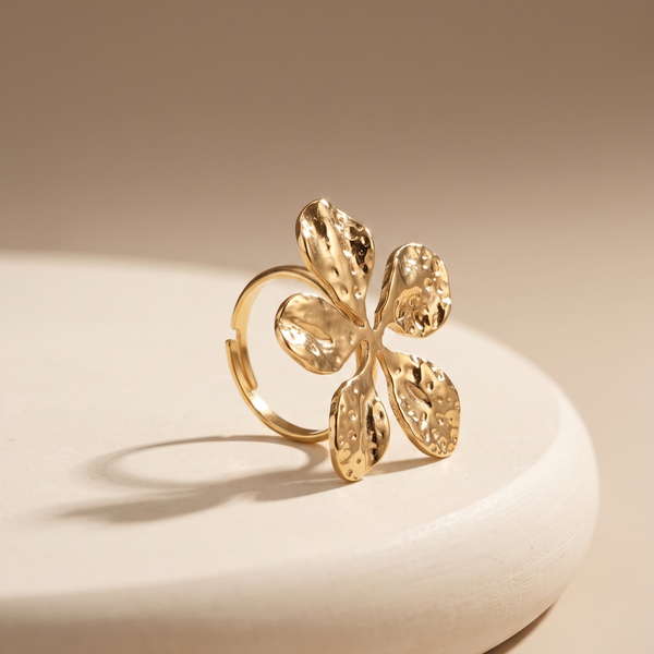Gold Plated Floral Adjustable Ring for Women