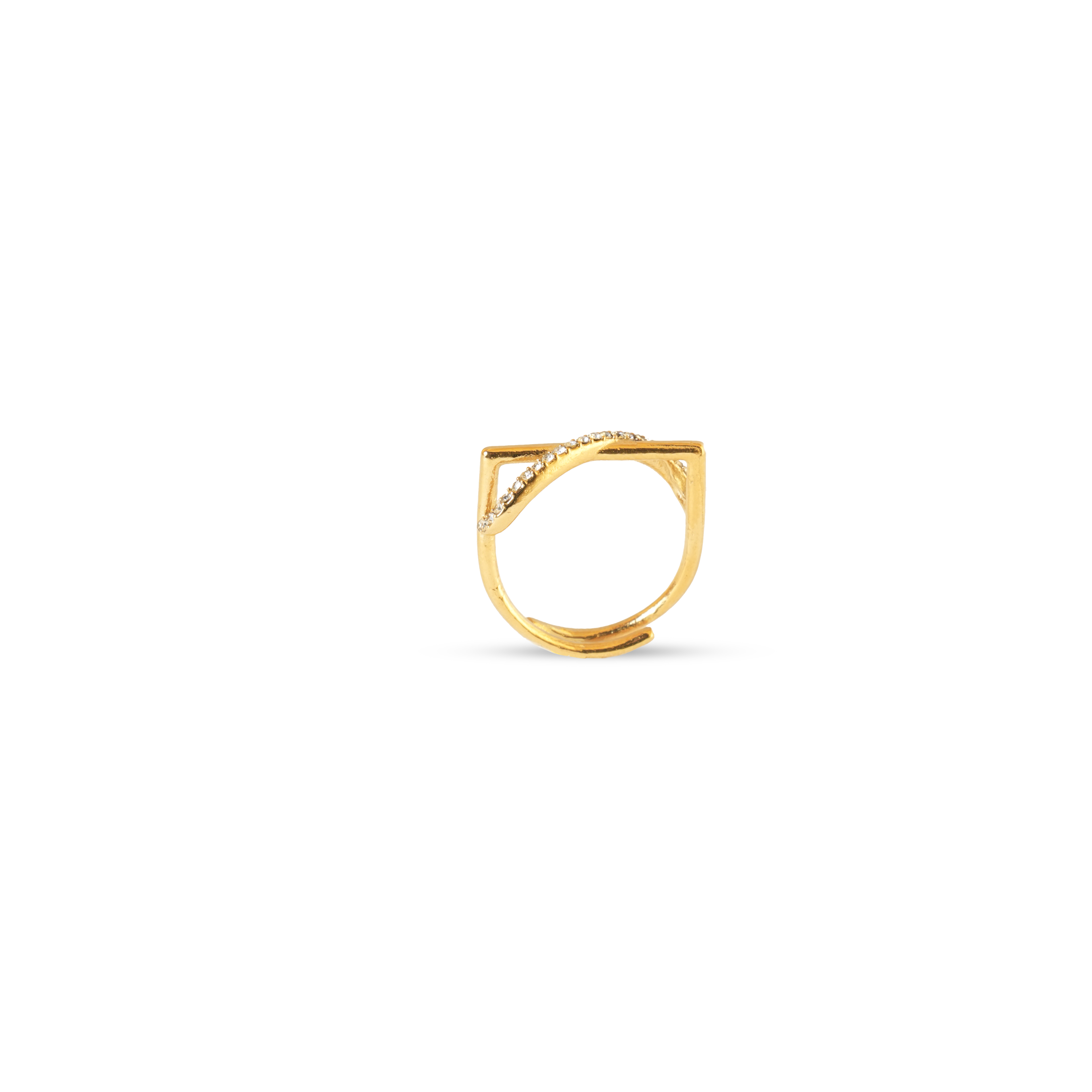 Twisted crystal ribbon ring for women with a sparkling curved design