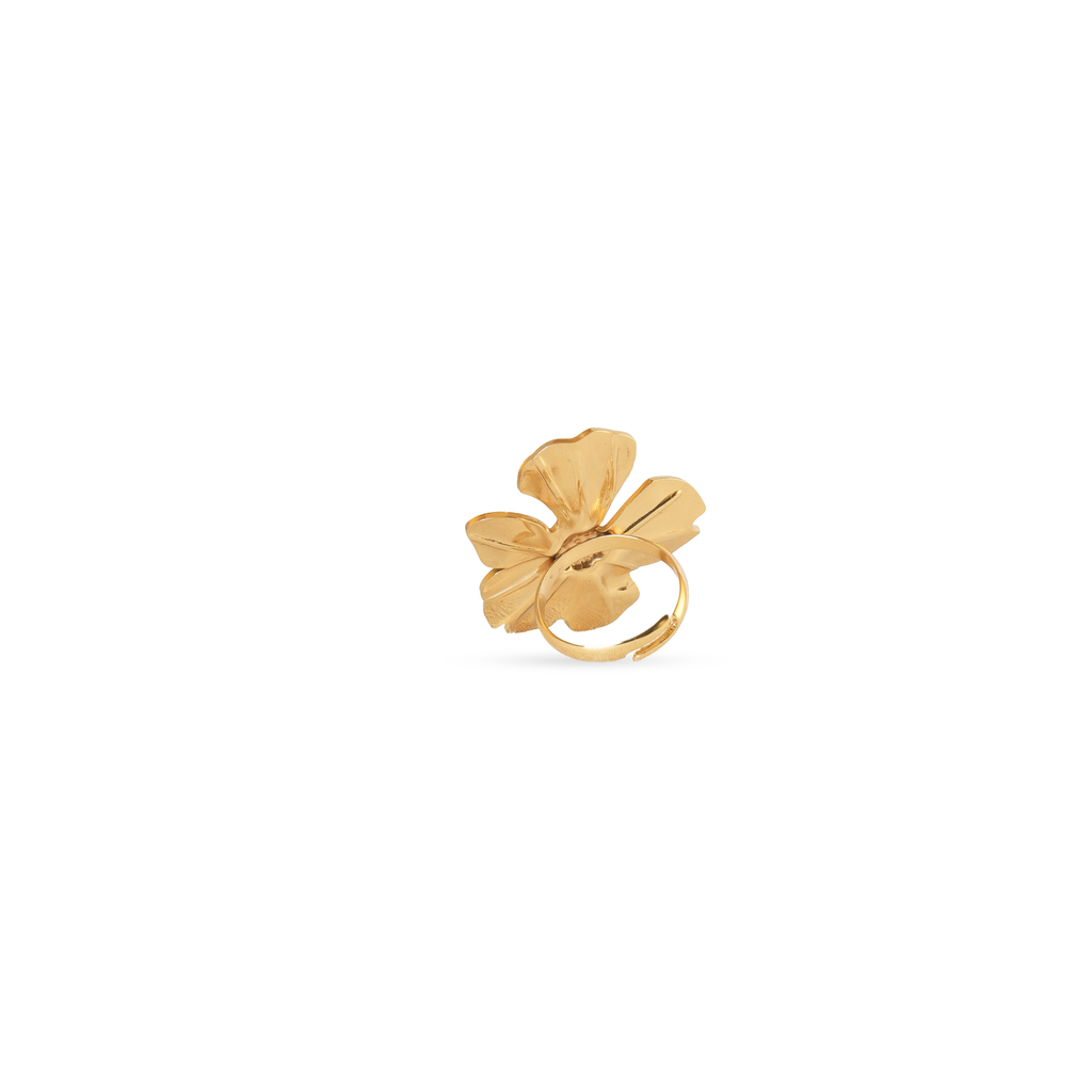 Golden Bloom floral adjustable ring for women with glossy gold-plated finish