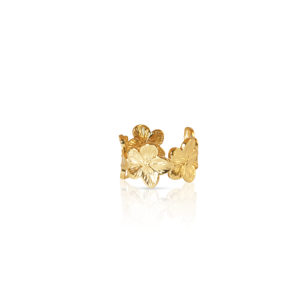 Gold-tone floral cluster ring for women with textured flower petals