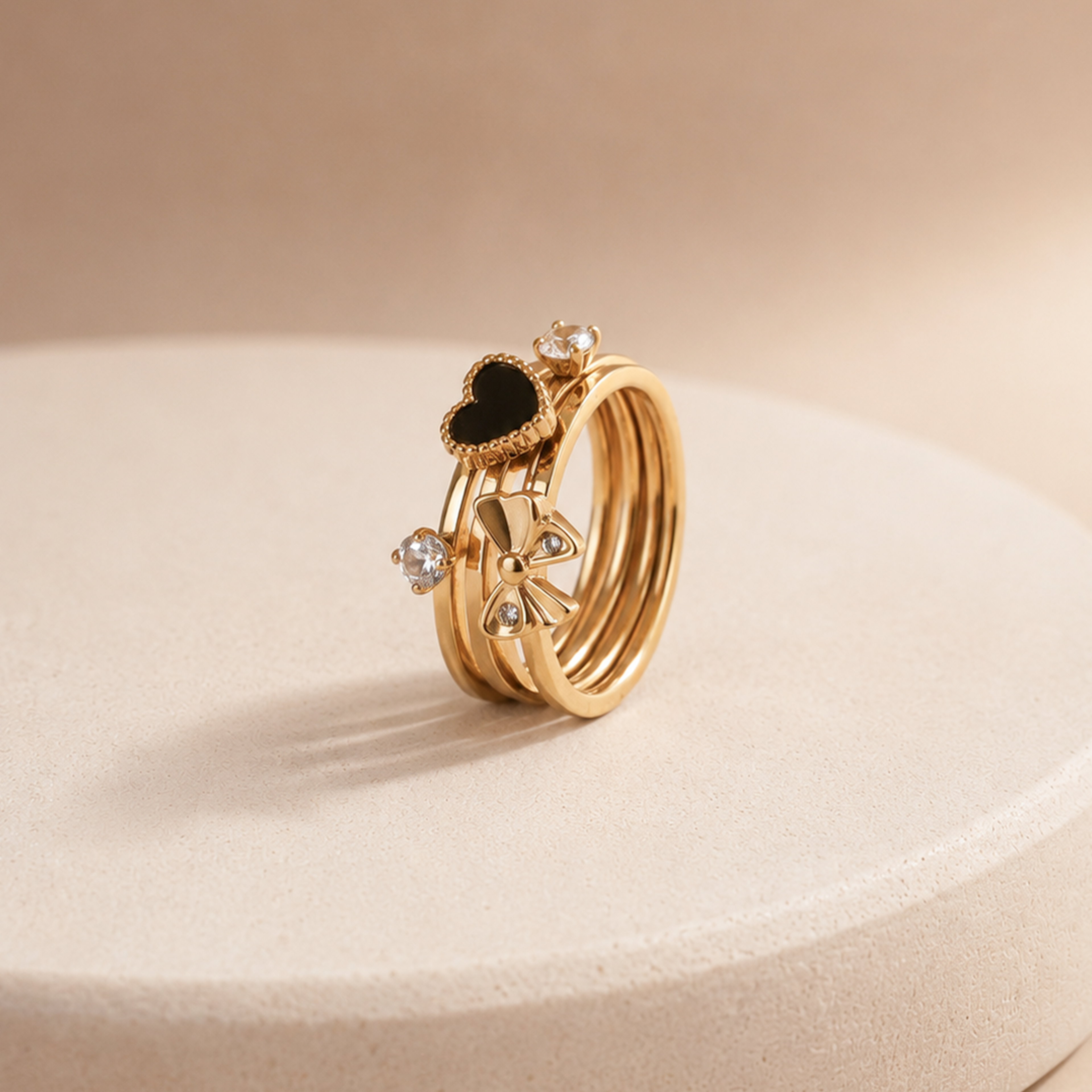Midnight Heart Bow Adjustable Ring