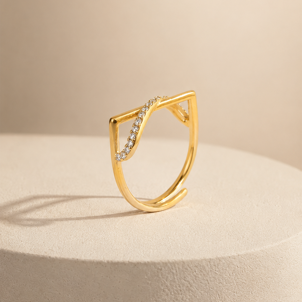 Twisted Crystal Ribbon Ring