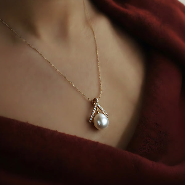Golden Pearl Drop Charm Necklace