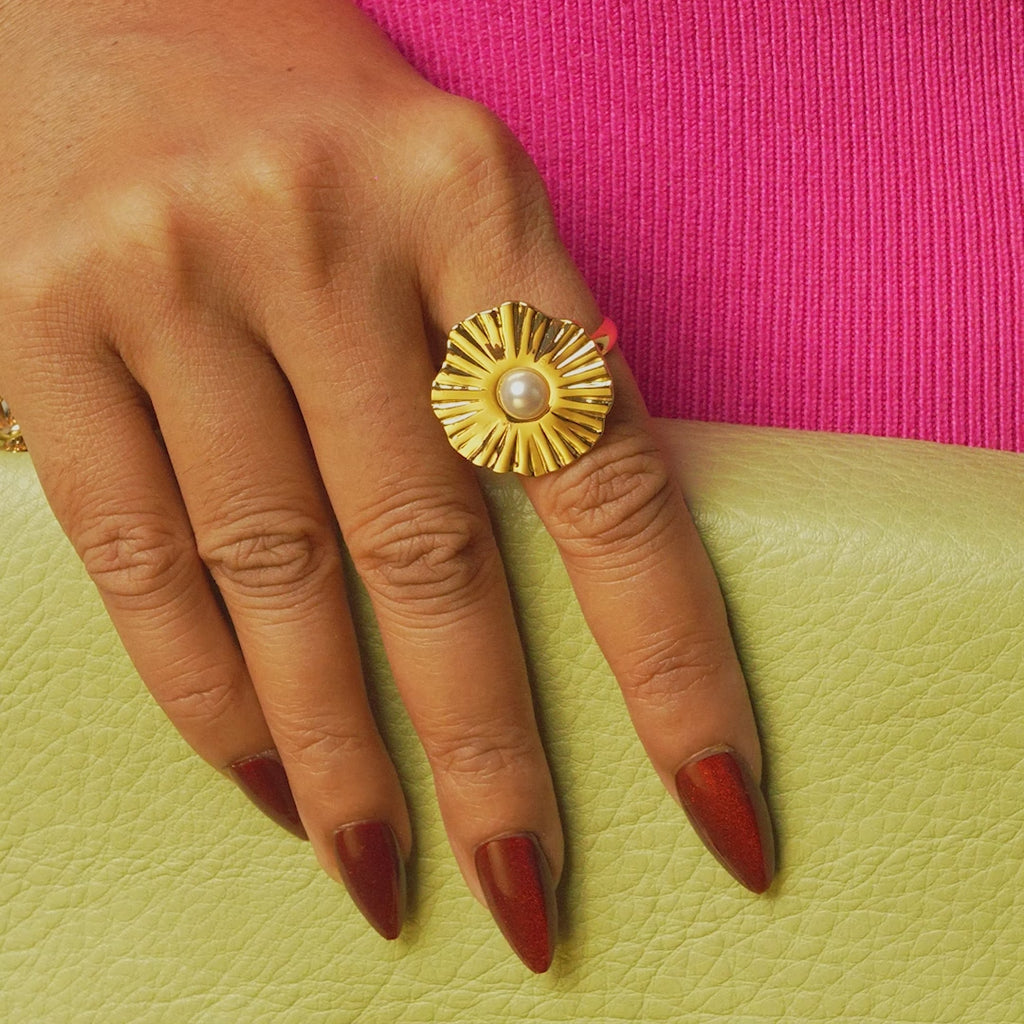 Pearl Sunburst Statement Ring